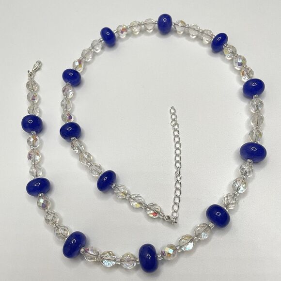 Earthmind Blue India Gemstone White AB Glass Beaded Necklace Statement Boho - Picture 2 of 7